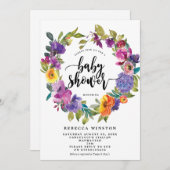 紫橙フローラリースベビーシャワー招待状 招待状 (正面/裏面)