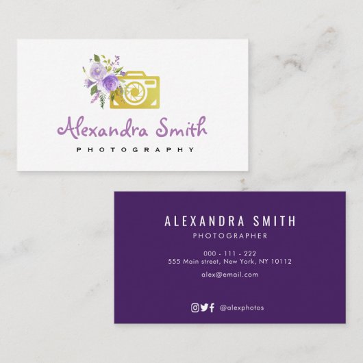 紫水彩フローラのロゴ写真家 名刺 (正面/裏面)