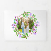 紫水彩フローラリース写真 三つ折り招待状 (カバー)