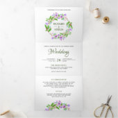 紫水彩フローラリース写真 三つ折り招待状 (内部)