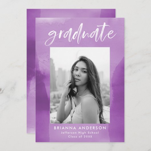 紫水彩写真卒業パーティー 招待状 (正面/裏面)