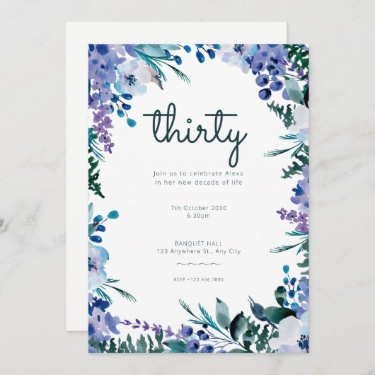 紫水彩花30歳の誕生日 招待状 (正面/裏面)