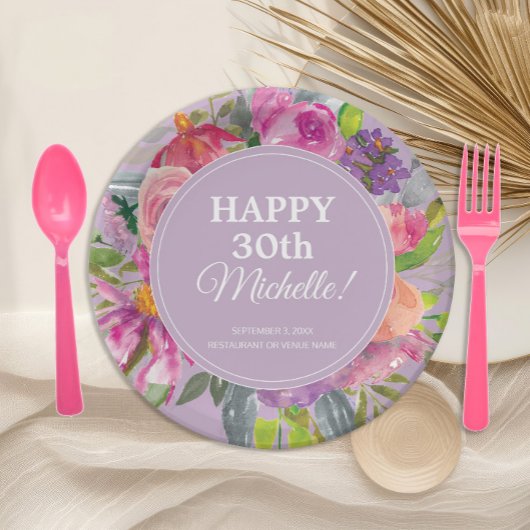 紫水彩野花30歳の誕生日 ペーパープレート