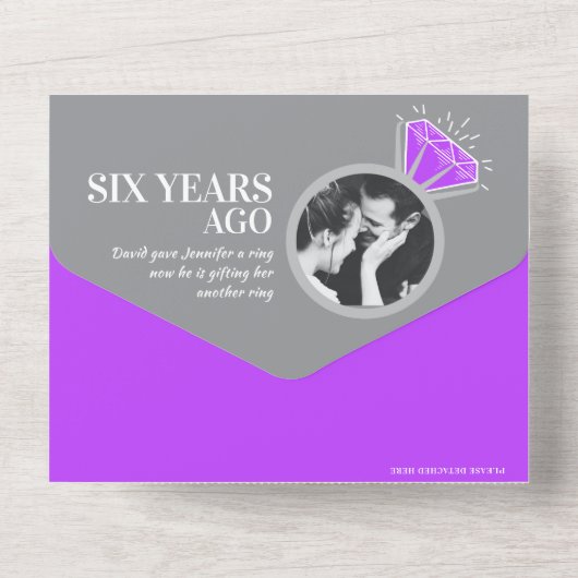 紫水晶６周年結婚記念日のディナー全て オールインワン招待状 (裏面)