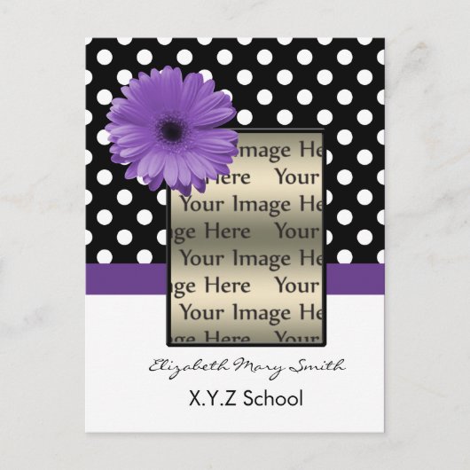 紫水玉模様デイジー写真卒業招待状 インビテーションポストカード (正面)