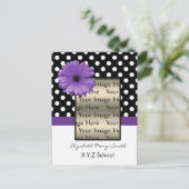 紫水玉模様デイジー写真卒業招待状 インビテーションポストカード (スタンド正面)