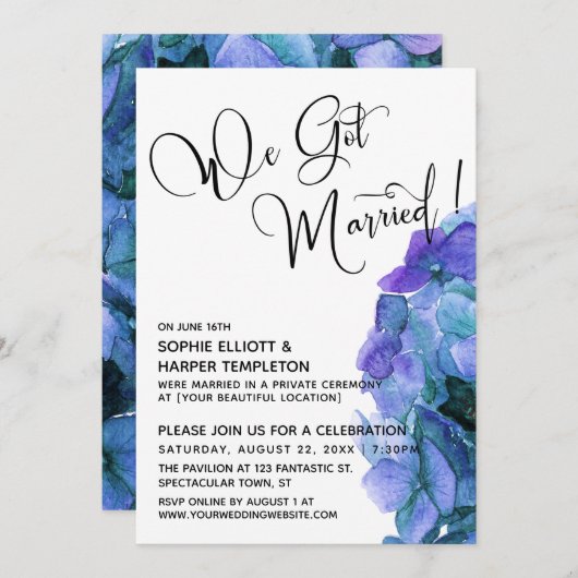 紫水色あじさい我々得結婚した 招待状 (正面/裏面)