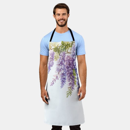 紫水色エレガント藤フローラ エプロン (着用した状態)