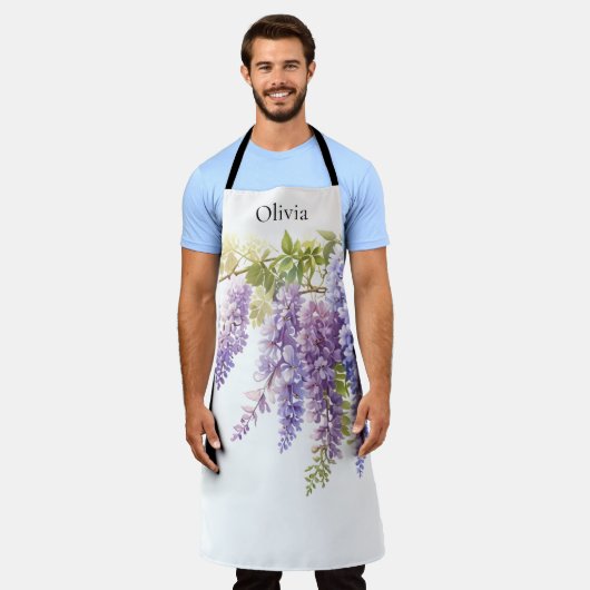 紫水色エレガント藤フローラ エプロン (着用した状態)