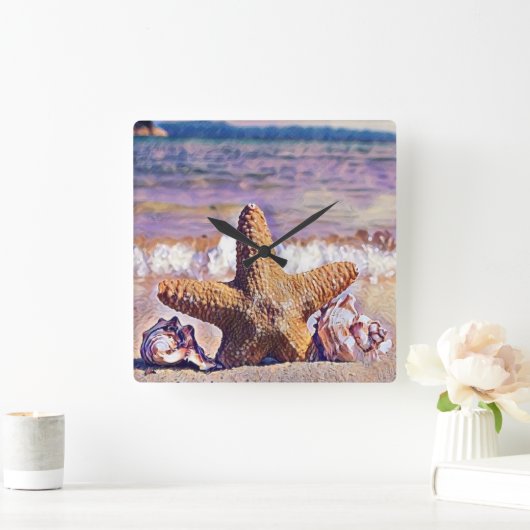 紫水色ヒトデミ絵画シーセルズラム スクエア壁時計 (ホーム)