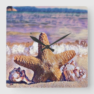 紫水色ヒトデミ絵画シーセルズラム スクエア壁時計