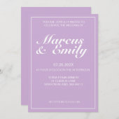 紫淡い色の白ミニマモダンリス結婚ト 招待状 (正面/裏面)
