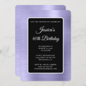 紫淡い色の箔ブラックとホワイト40歳の誕生日 招待状 (正面/裏面)