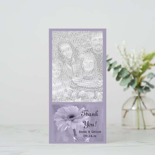 紫淡い色の色のデイジーの結婚ありがとう サンキューカード (スタンド正面)