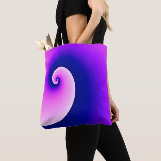 紫渦巻形のとピンクの波 トートバッグ (クローズアップ)