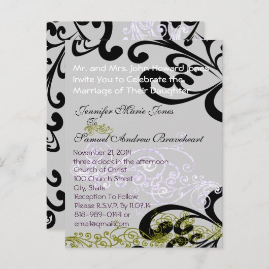 紫渦巻形のと緑の日付を保存 案内ポストカード (正面/裏面)