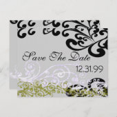 紫渦巻形のと緑の日付を保存 案内ポストカード (正面/裏面)