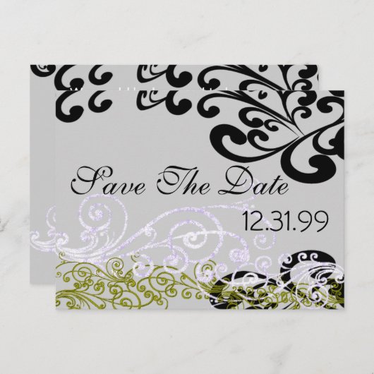 紫渦巻形のと緑の日付を保存 案内ポストカード (正面/裏面)