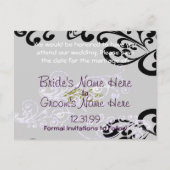 紫渦巻形のと緑の日付を保存 案内ポストカード (裏面)