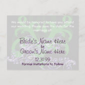 紫渦巻形のと緑の日付を保存 案内ポストカード (裏面)