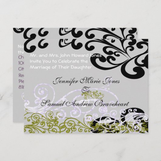 紫渦巻形のと緑の日付を保存 案内ポストカード (正面/裏面)