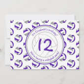 紫灰色排球女孩生日派对 招待状 (裏面)