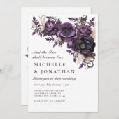 紫灰色花卉二人成一圣经婚礼 招待状 (正面/裏面)