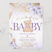 紫熊バルーンベビーシャワー 招待状 (正面/裏面)