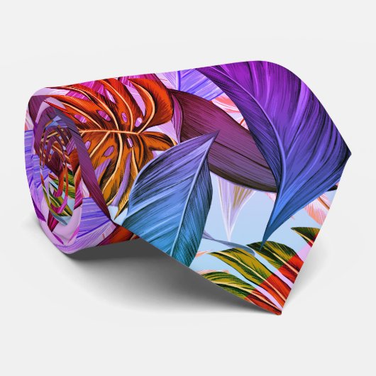 紫熱帯ハワイアン模様 ネクタイ (ロール)