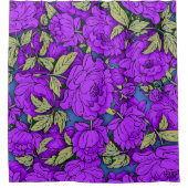 紫牡丹と金ゴールド葉 シャワーカーテン (正面)