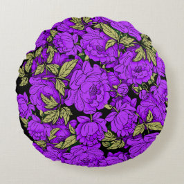 紫牡丹と金ゴールド葉 ラウンドクッション