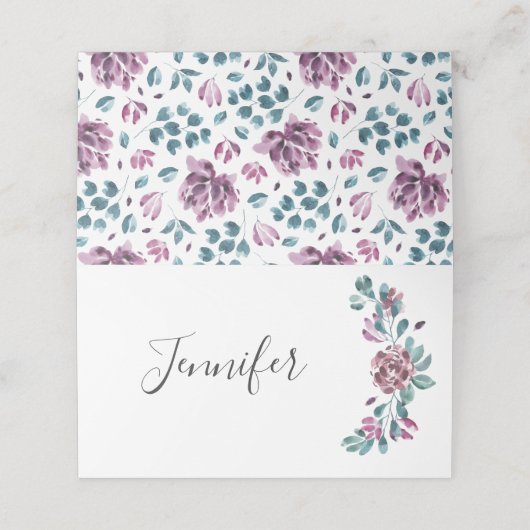紫牡丹の水色結婚のカスタム座席表 プレイスカード (外部開封)