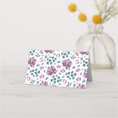 紫牡丹の水色結婚のカスタム座席表 プレイスカード (裏面)