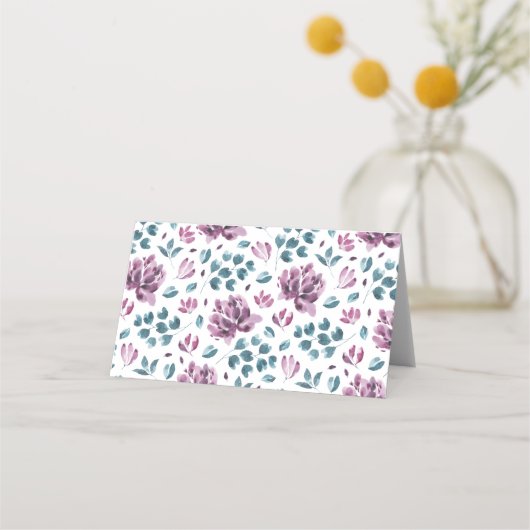 紫牡丹の水色結婚のカスタム座席表 プレイスカード (裏面)