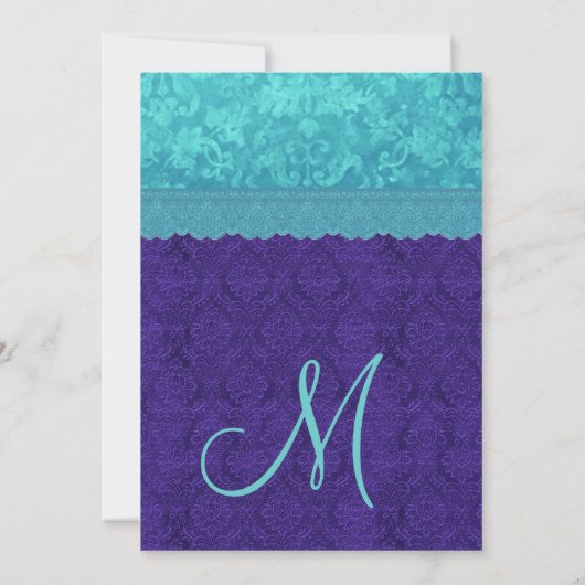 紫王室のとアクアブルーダマスク結婚式G500A 招待状 (裏面)