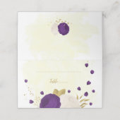 紫王室のと白の花の植物性結婚金ゴールド プレイスカード (外部開封)