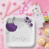 紫王室のと白の花シルバー紙プレート ペーパープレート (パーティー)