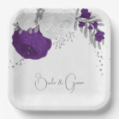 紫王室のと白の花シルバー紙プレート ペーパープレート (正面)