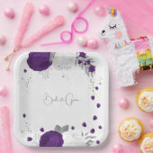 紫王室のと白の花シルバー紙プレート ペーパープレート (パーティー)