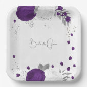紫王室のと白の花シルバー紙プレート ペーパープレート (正面)