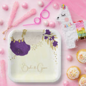 紫王室のと白の花金ゴールド ペーパープレート (パーティー)