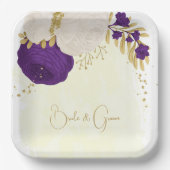 紫王室のと白の花金ゴールド ペーパープレート (正面)