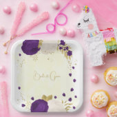 紫王室のと白の花金ゴールド ペーパープレート (パーティー)