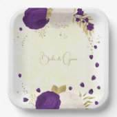 紫王室のと白の花金ゴールド ペーパープレート (正面)