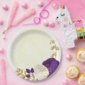 紫王室のと白の花金ゴールド ペーパープレート (パーティー)