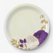 紫王室のと白の花金ゴールド ペーパープレート (正面)