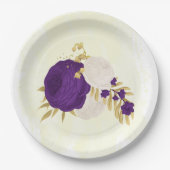 紫王室のと白の花金ゴールド ペーパープレート (正面)