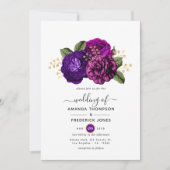 紫王室のと金ゴールドのフローラ結婚 招待状 (正面)