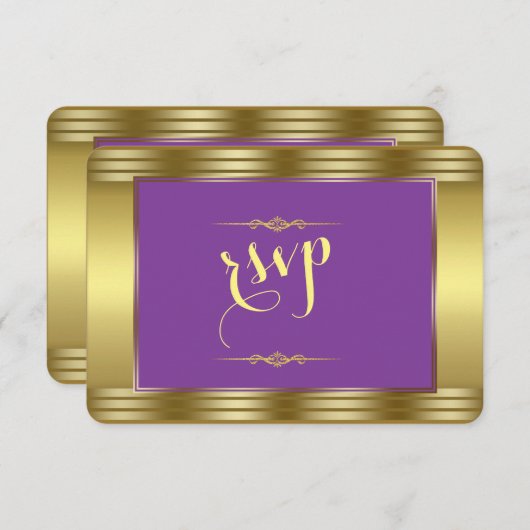 紫王室のと金ゴールドの結婚結婚式RSVP 出欠カード (正面/裏面)