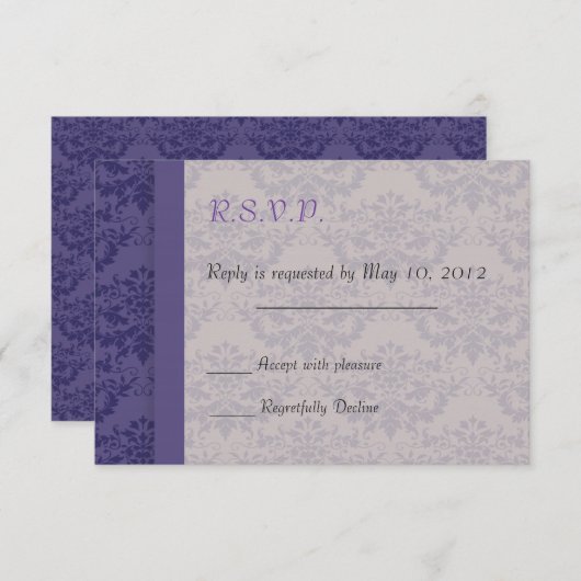 紫王室ののダマスクの結婚式 出欠カード (正面/裏面)